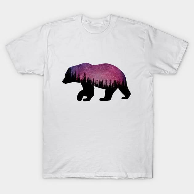 Nighttime forest bear Silhouette T-Shirt by NewBranchStudio